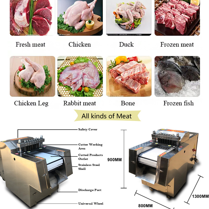 Commercial Multifunctional Poultry Meat Cutting Machine /  Chicken Meat Cutter / Chicken Cube Ribs Fish Cutting Machine